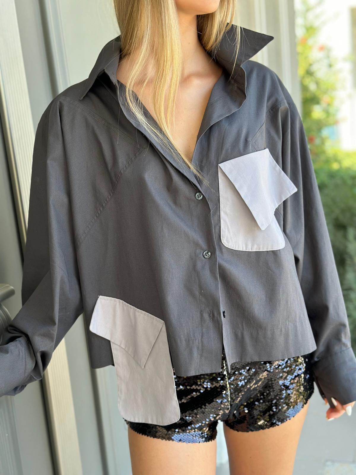 Breeze Poplin Koyu Gri Gömlek