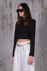 Shoulder Padded Black Crop