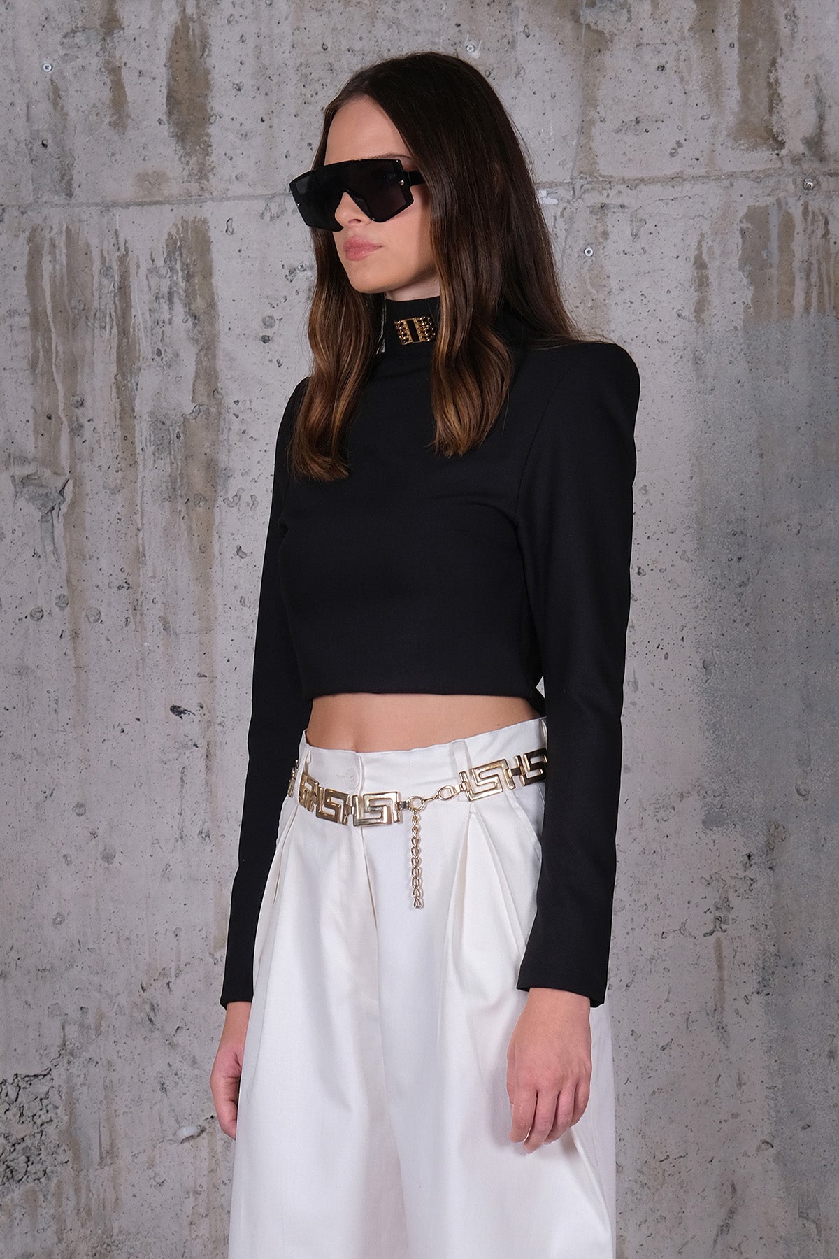 Shoulder Padded Black Crop