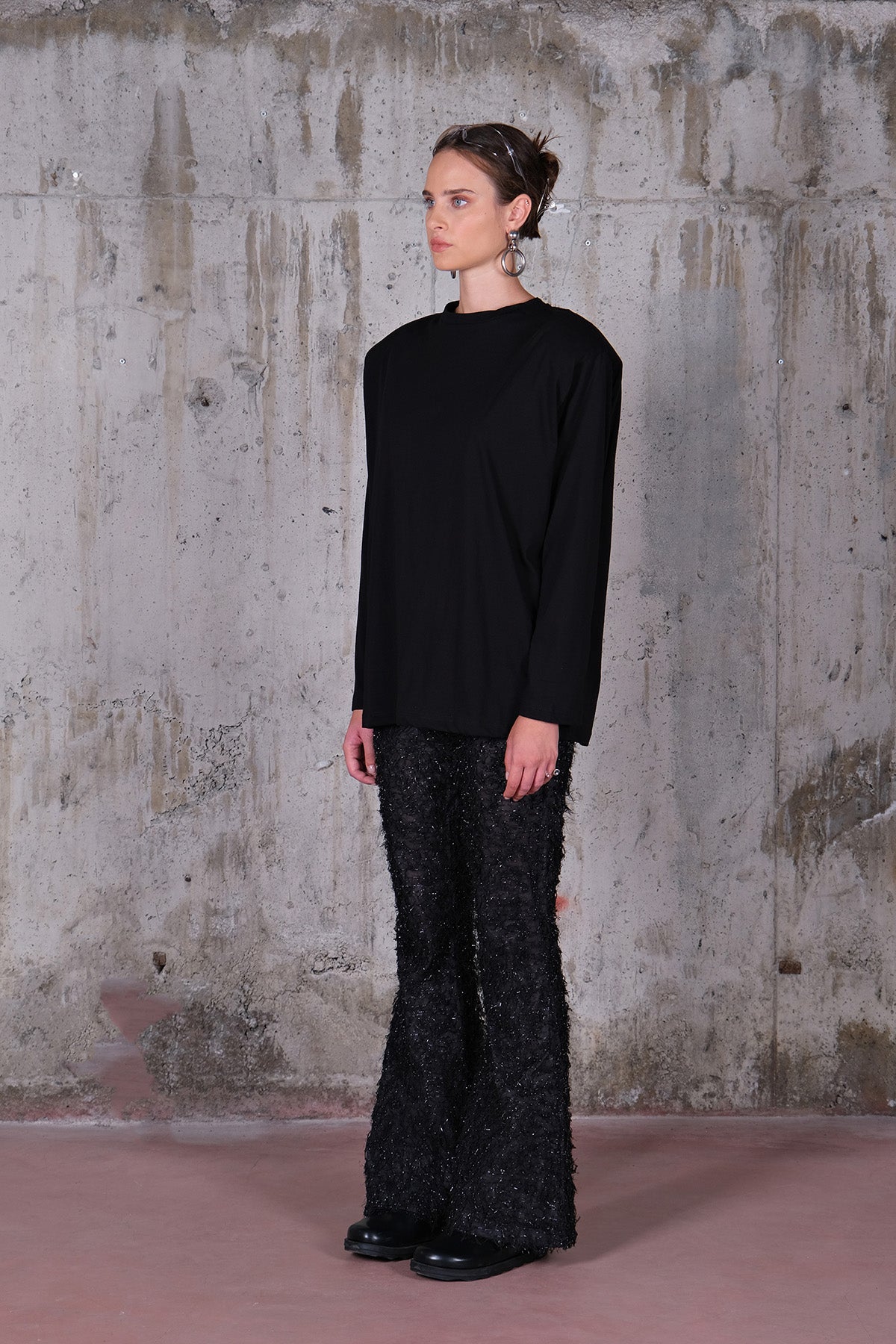 Black Oversize Tshirt With Pads