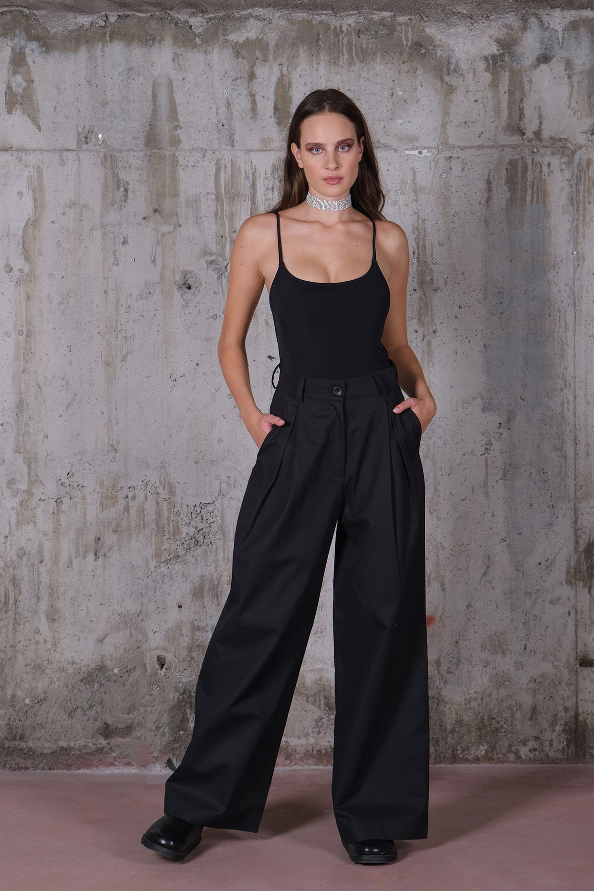 Black Gabardine Baggy Pants