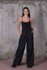 Black Gabardine Baggy Pants