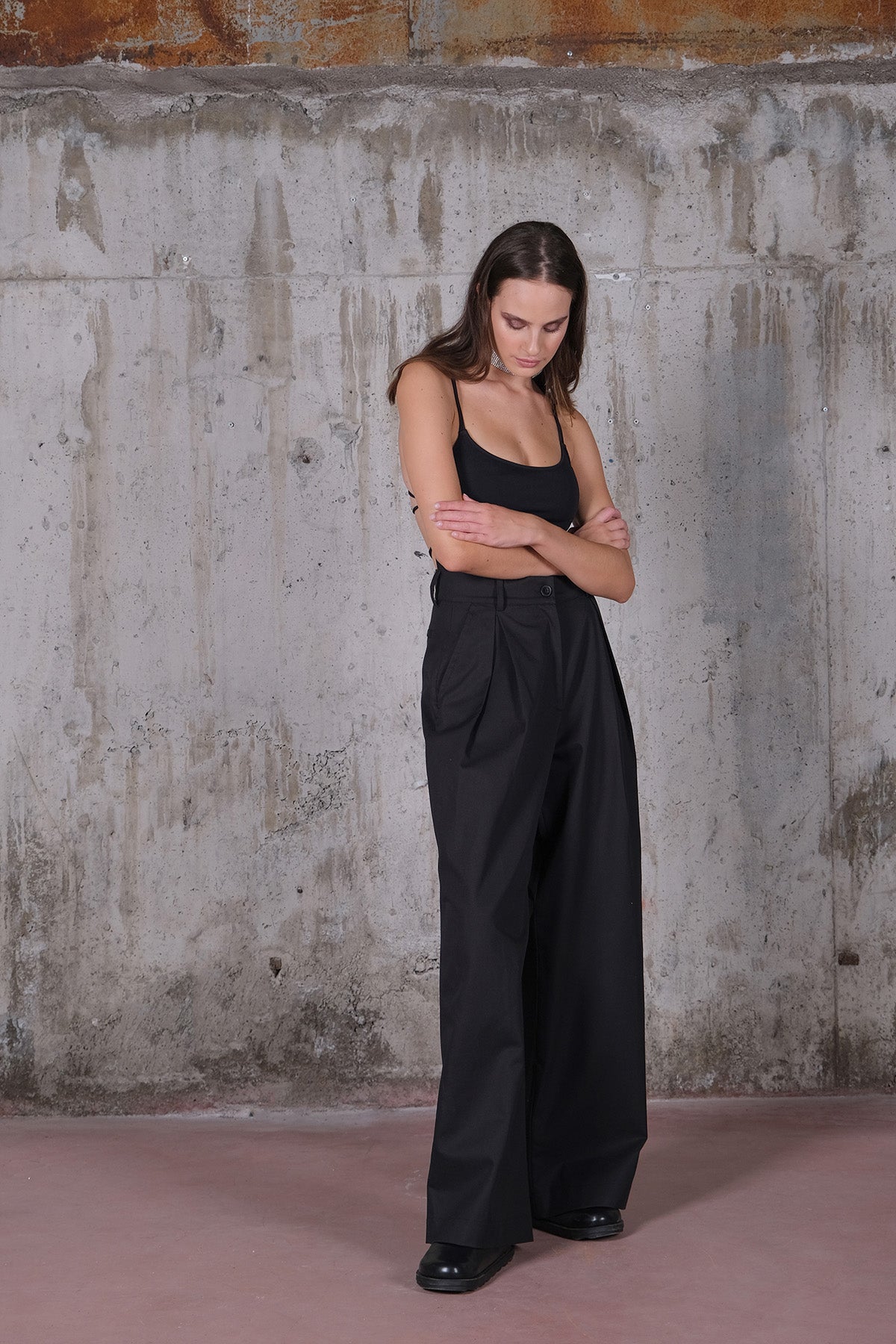 Black Gabardine Baggy Pants